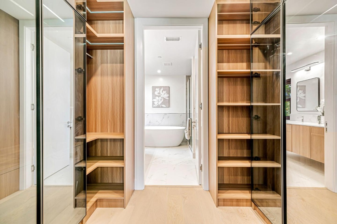 Custom walk-in closet with built-in organizers
